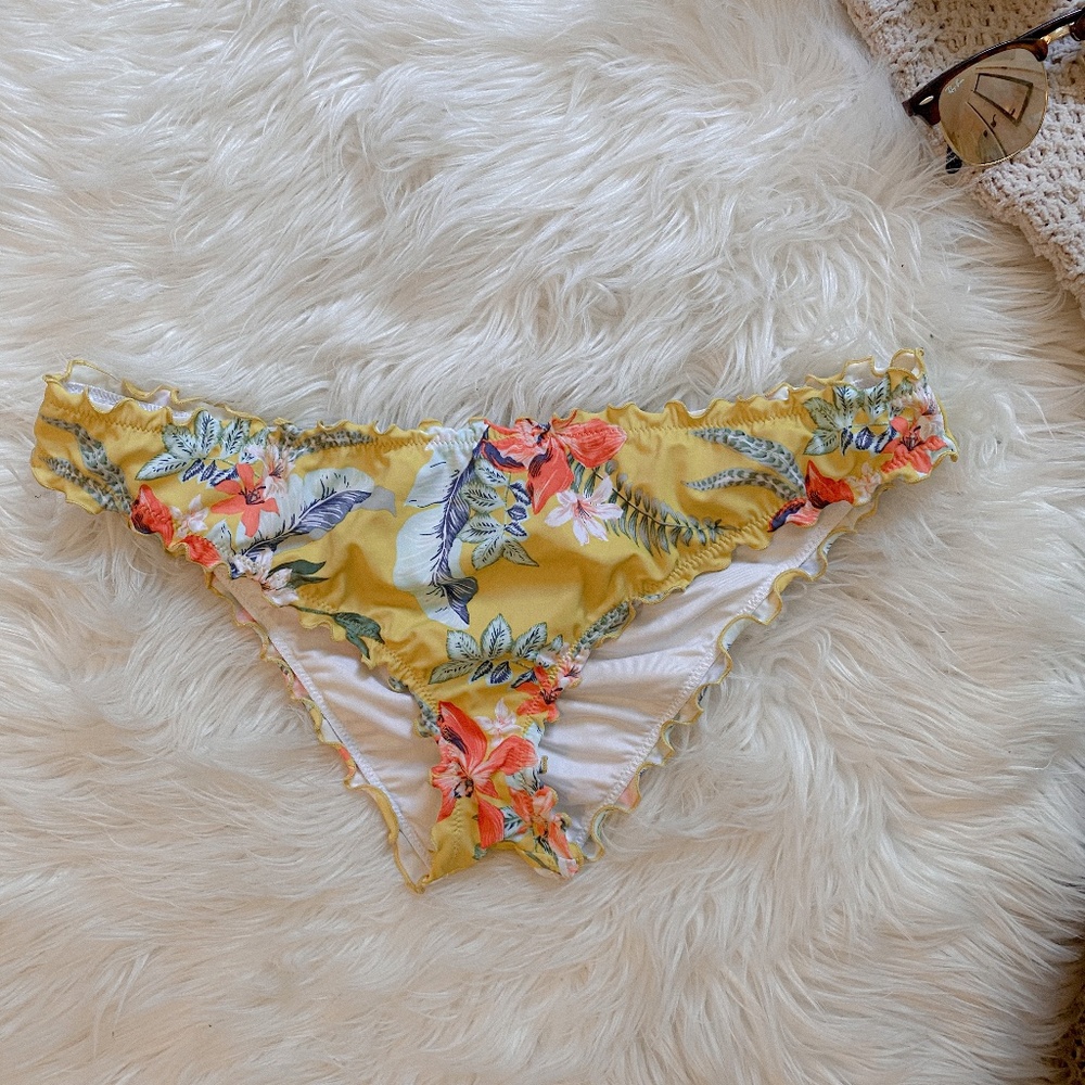 Shade & Shore Yellow-Green Floral Bikini Bottoms